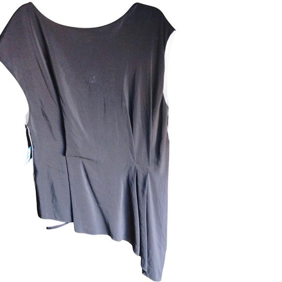Eileen Fisher Silk Asymmetrical Hem Sleeveless Blouse Top Black White - Picture 2 of 7
